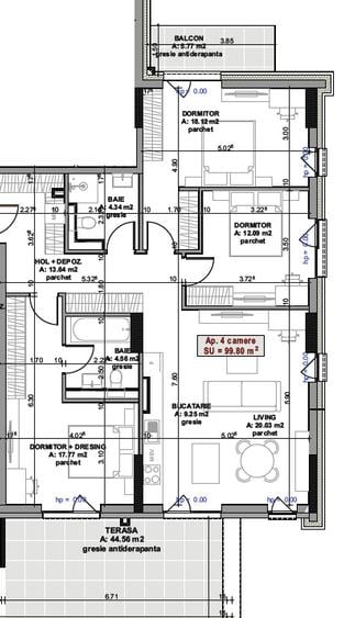 Apartament 4 Camere, 2 băi, 99,8 mp + Terase 50,4 mp | Elite City