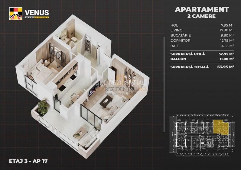 Comision 0!Apartament decomandat cu 2 camere,balcon 11mp, acces metrou - 1