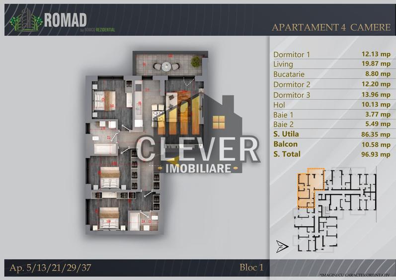 4 camere Pallady | 96,93 mp | Balcon 10,58 mp | Fotovoltaice