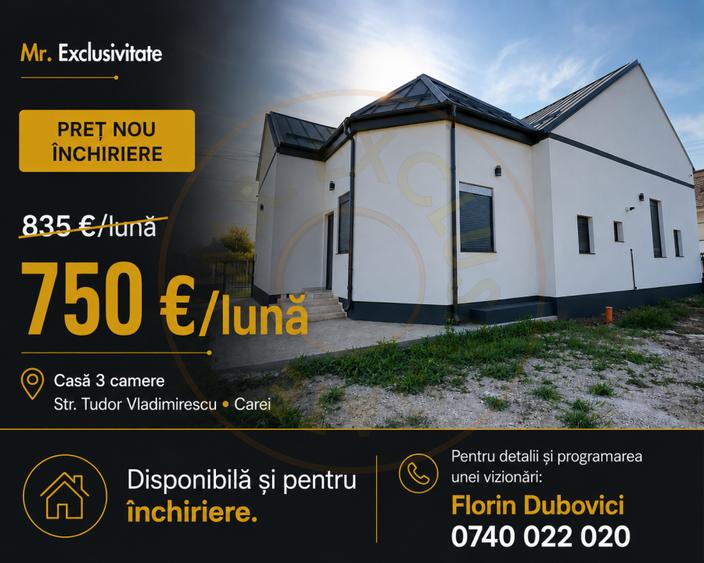 Inchiriere Casă 3 camere 154 mp, Teren 630 mp - Str. T. Vladimirescu - Carei