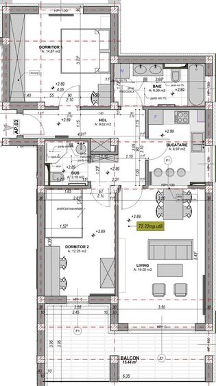 Apartament cu 3 camere, decomandat, la cheie, terasă 15.44 - întabulat