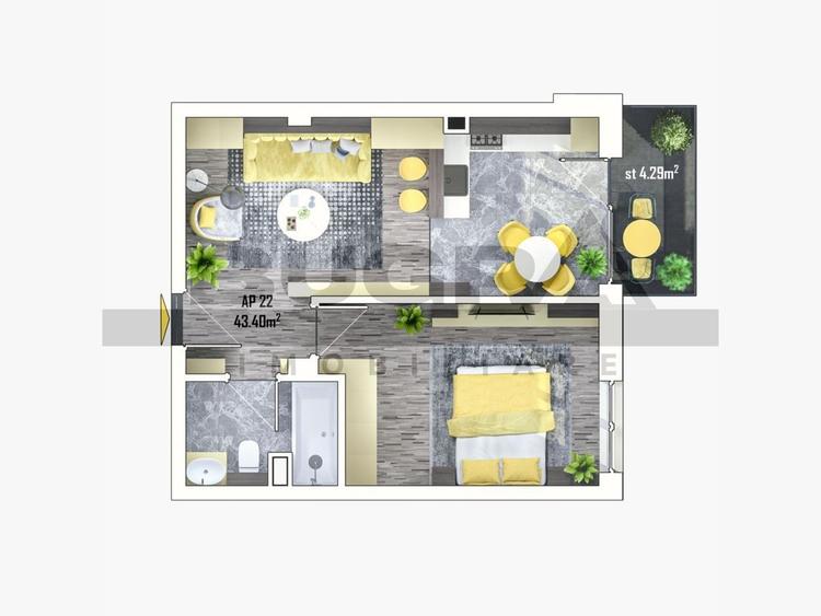 Apartament 2 camere, 44 mp, parcare, semifinisat, Omnia Residence