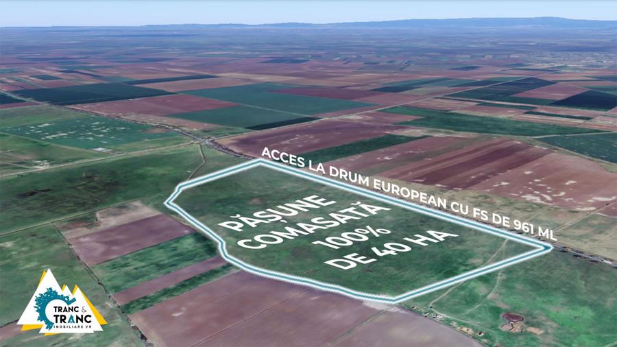 Teren PASUNE de 40ha, Comasat 100%, cu FS de 961 ml la Drumul European