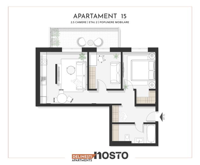 Apartament de vânzare | 2,5 camere + balcon | compartimentare practică |