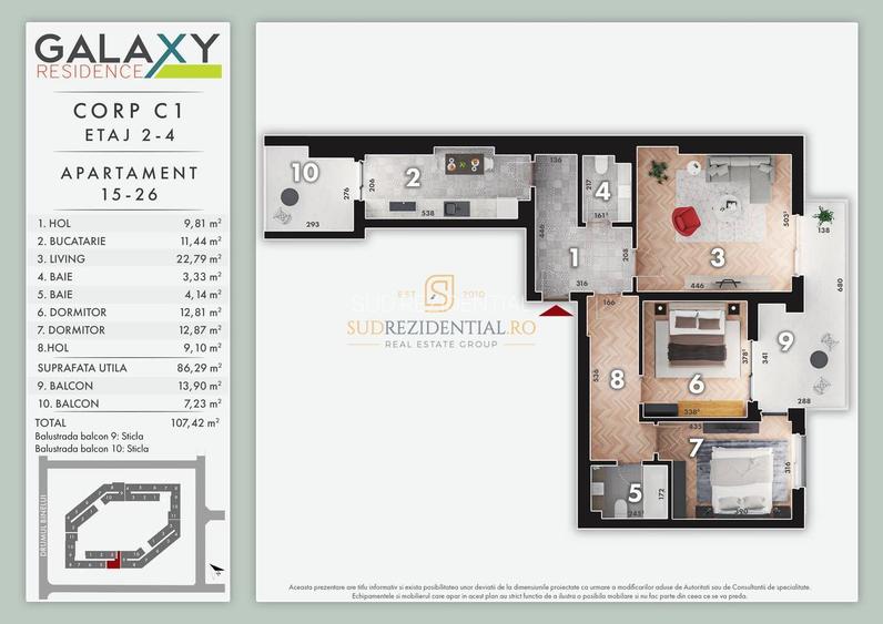 Comision 0! 3 camere, 2 balcoane, 107 mp -  zona Grand Arena Mall - 1
