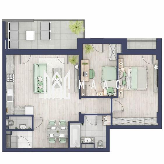 Apartament 3 camere | Balcon 10.6 mp | Etaj 1 | Turnisor