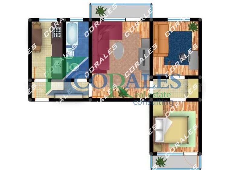 3 camere, Zona Dacia, etaj 3, centrala, 58 mp, AC, 2 balcoane,  bloc anvelopat