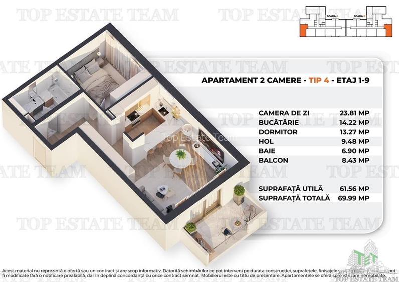 Apartament 2 camere intr-un bloc nou, modern, 62mp utili + balcon,  la 15 minute - 6