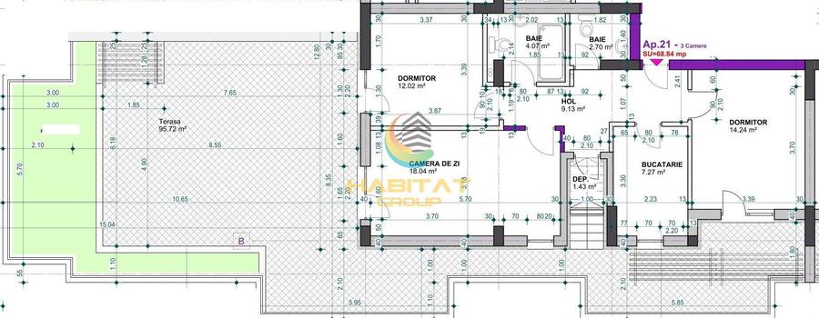 Pallady 3 camere 69 mp + terasa 179 mp 12 min. metrou Teclu