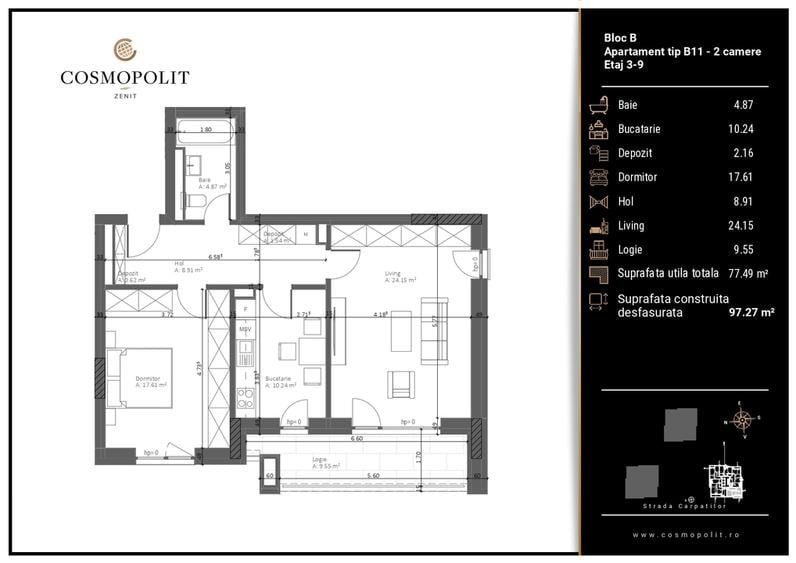 Apartament 2 Camere – Cosmopolit ZENIT Bloc B | Etaj 5
