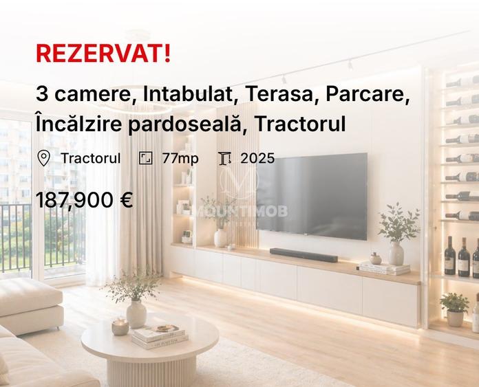 3 camere, Intabulat, Terasa, Parcare, Încălzire pardoseală, Tractorul