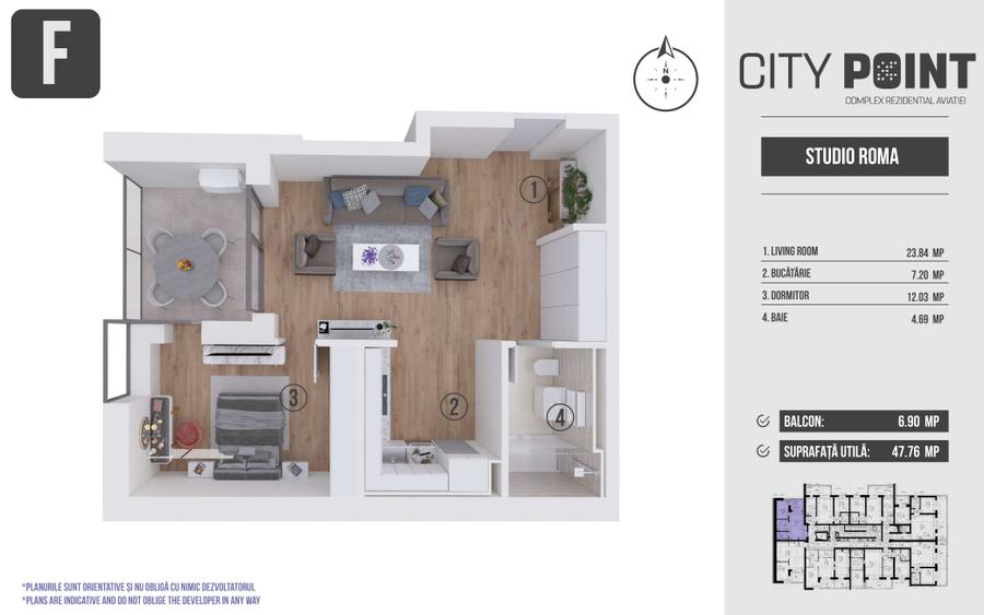 Apartament 2 camere de vanzare - City Point Aviatiei