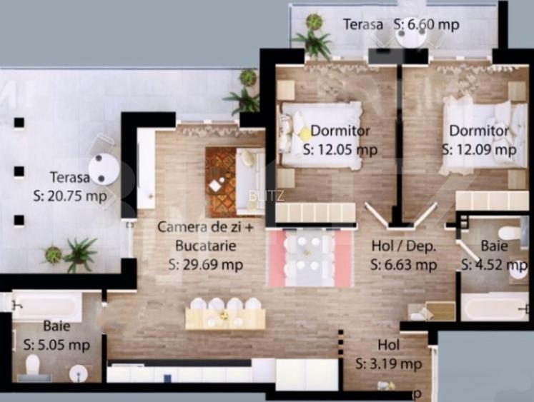 Apartament cu 3 camere, 73 mp, zona Micro 16 - 11