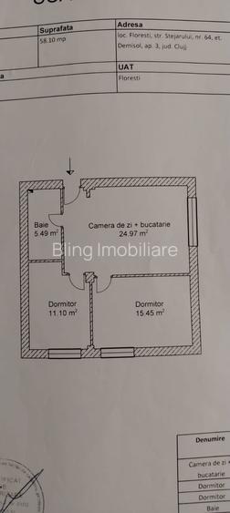 Apartament cu 3 camere,58 mp utili ,zona Stejarului - 7