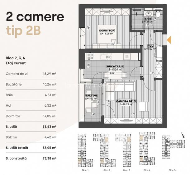 2 Camere | Akcent City | Decomandat | Bloc 2026 | Parcare | 58 MP - 2