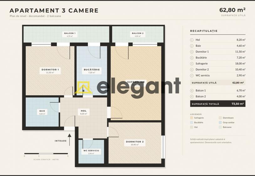 Apartament elegant! Decomandat, 3 camere, 73 mp, Calea București-Lăpuș