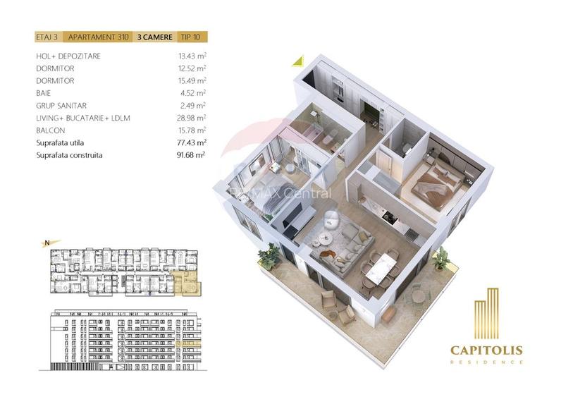 DEZVOLTATOR: Apartament cu 3 camere, Capitolis Residence, Tractorul - 2