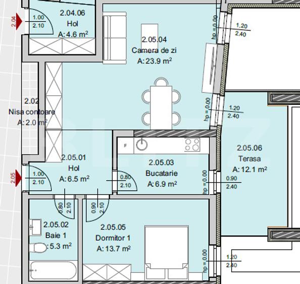 Apartament 2 camere, 56 mp, Terasa 12 mp, Imobil Nou, Semicentral
