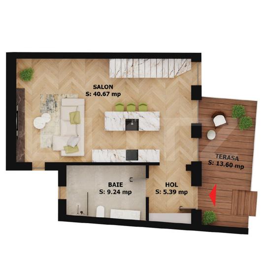 Apartament modern 2 camere cu terasă – EAS Residence