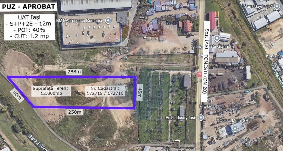 Teren Intravilan 1.2Ha de Vânzare, PUZ Aprobat - ZONA INDUSTRIALA IAȘI