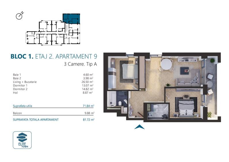 Elite Town Timisoara - Apartament 3 camere | TORONTALULUI - METRO 2
