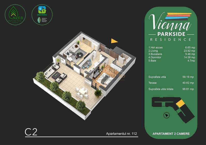 Apartament cu 2 camere si terasa 40 mp, zona Parc Tudor Arghezi - 1