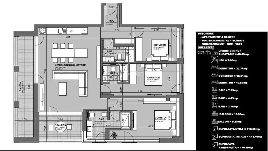 Apartament spatios inchiriere – Centru Brașov, vedere directă spre Tâmpa - 19