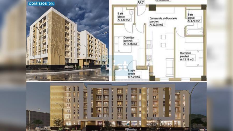 Apartament 3 camere, 69.26mpc, etaj 1, lift, Comision 0%