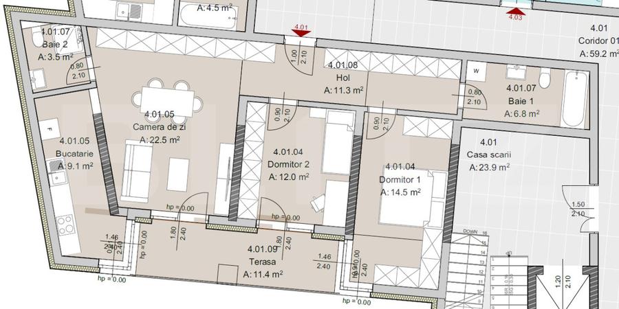 Apartament 3 camere 2 bai, 80 mp, Constructie Noua, Zona The Office