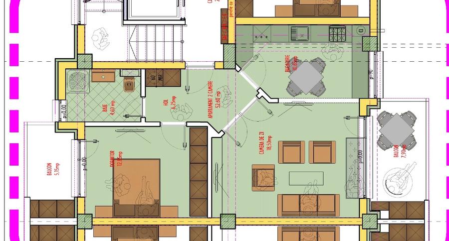 Apartament 2 camere decomandate, 66 mp, 2 balcoane, parcare inclusă, Valea Lupul