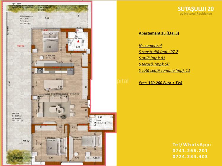 Apartament premium cu 4 camere + terasa de 50mp - 7