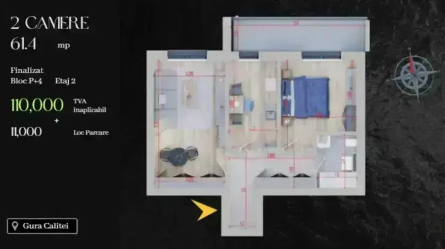 2 Camere Finalizat – fără TVA –Loc de Parcare