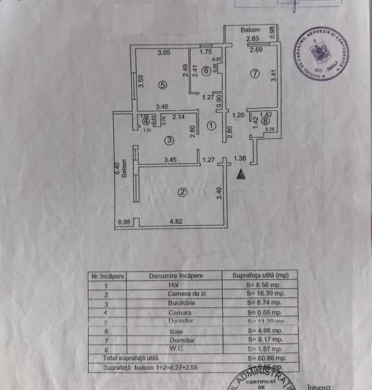 - Apartament 3 camere confort 1 decomandat, zona Progresu, etaj 3/4.