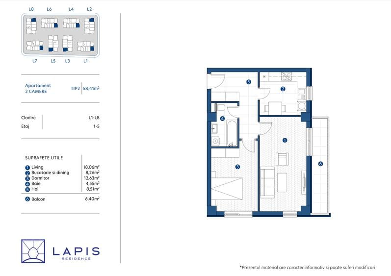 DEZVOLTATOR Lapis Residence -Ap. 2 camere decomandat, 58 mp TAXE NOTARIALE CADOU