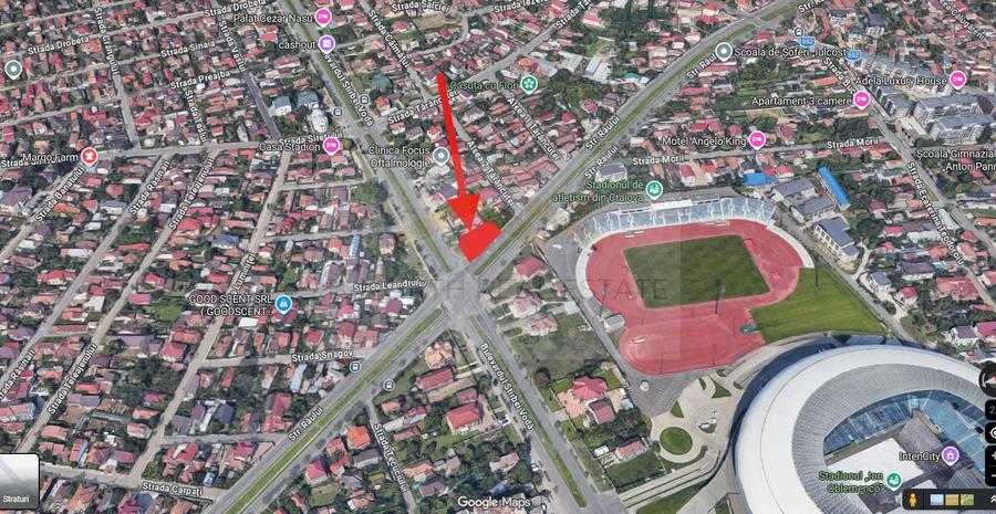 Teren 500 mp , colț stradal, vizibilitate maximă, lângă stadion – Craiova