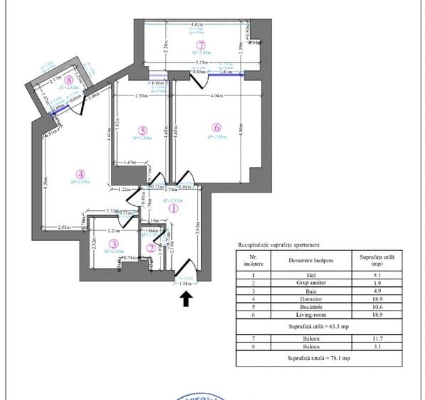 Apartament 2 camere | 78 mp total | Terasă 12 mp | 2 băi | Etaj 9 | Nerva Traian
