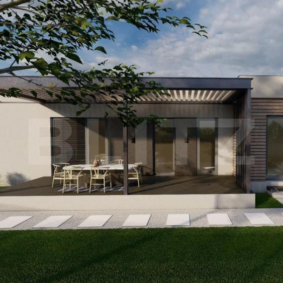 Casă nouă mediteraneană, 3 camere, 105 mp utili, teren 630 mp, drum privat