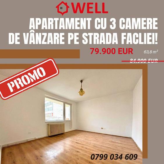 Apartament cu 3 camere de vânzare în Sfântu Gheorghe, pe strada Facliei!