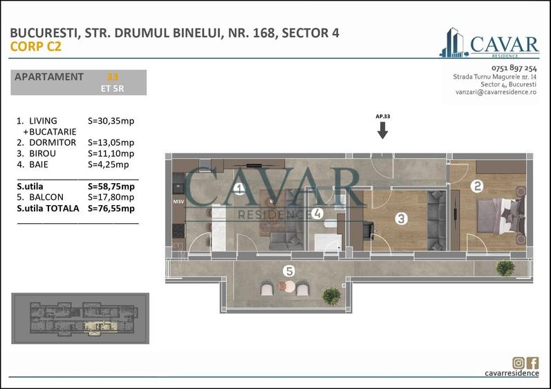 3 Camere 76 mp Proiect Cavar Residence