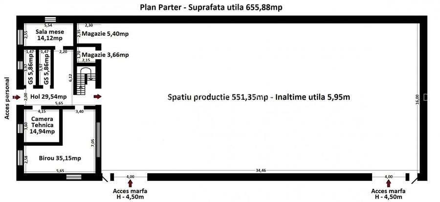 HALĂ MODERNĂ 837 MP - TEREN 4.236 MP - 90 kW – ISU - ACCES TIR - 32