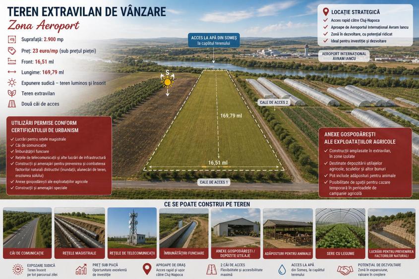 TEREN EXTRAVILAN DE VANZARE | 23 EURO/MP | 2900 MP | ZONA AEROPORT