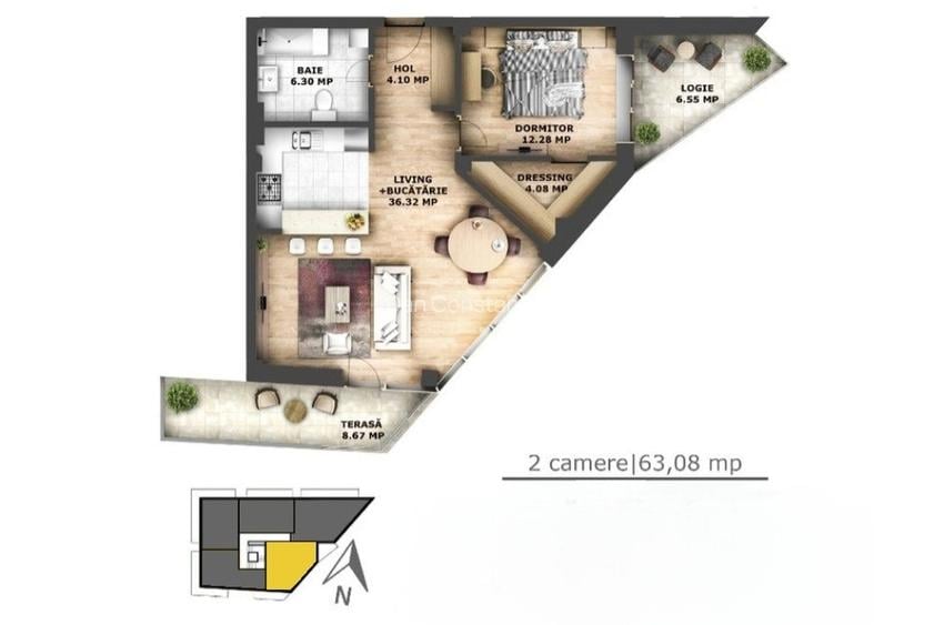 PF | Ap. 2 camere, 63 mp utili + 2 balcoane, Semicentral | parcare subterană - 15