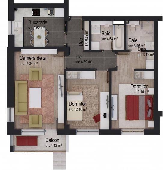 Apartament 3 camere în construcție