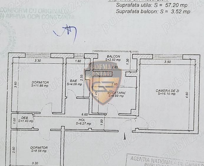 3 camere Casa de Cultura etaj 2/4 61mp renovat balcon centrala gaze