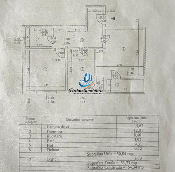 Apartament 2 camere, etaj 3, zona Apa Serv Piatra Neamt