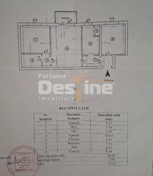 Apartament TĂTĂRAȘI SUD, 3 camere, Semidecomandat, an 1978, 50 mp utili, etaj 3