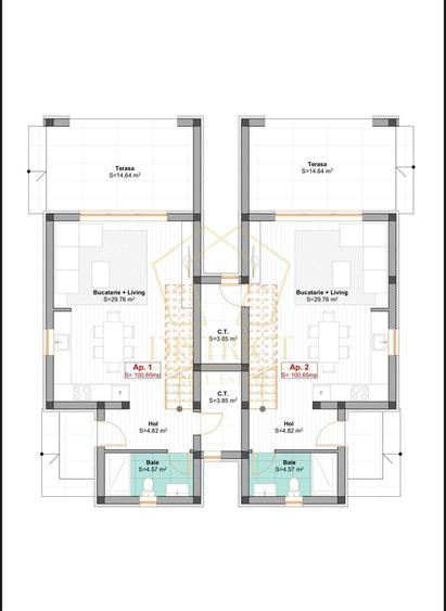 Duplex cu 4 camere, despărțit prin camera tehnica | Mosnita Noua | Barista