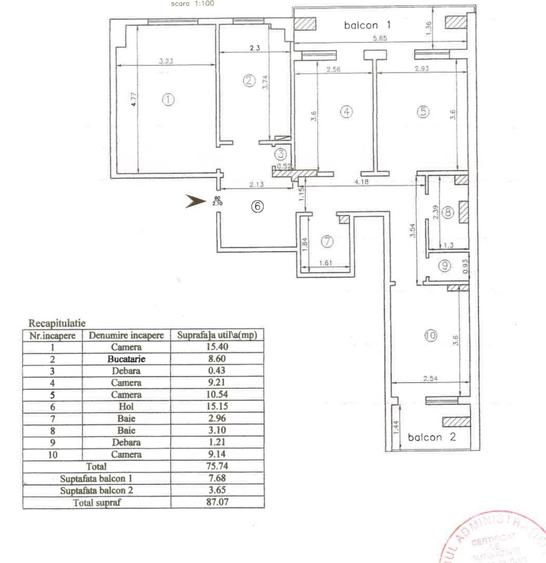 Apartament cu 3 camere, decomandat, etajul 1/8, zona Garii