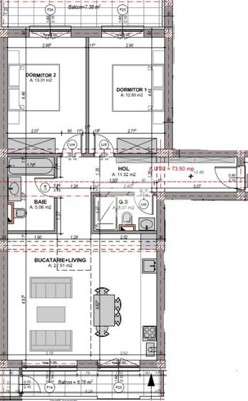 Apartament 3 camere 2 bai 73 mp etaj 2 - Doamna Stanca Sibiu