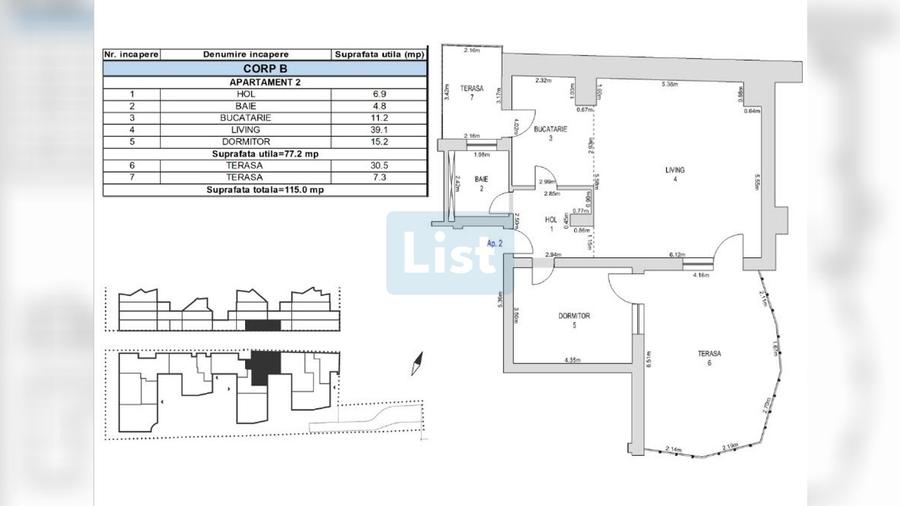 Apartament 2 camere, 77,9 mp utili , parter cu grădină